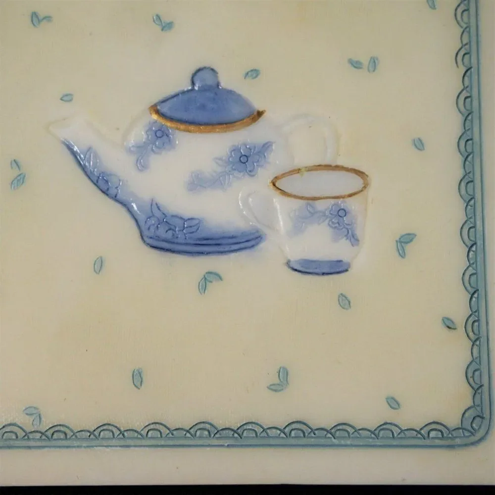 Vintage Tea Time Ceramic Coasters Ivory And Blue With Cork Back Set Of 4